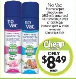 Cheap as Chips No Vac foam carpet deodoriser 500ml offer