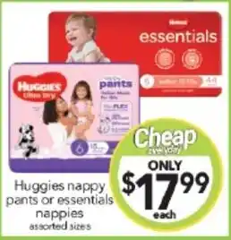 Cheap as Chips Huggies nappy pants or essentials nappies offer