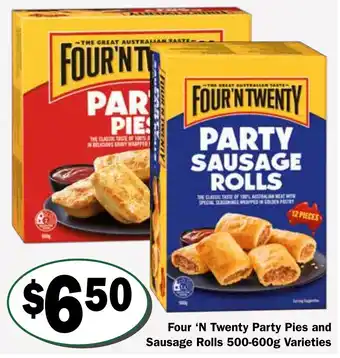 Four 'N Twenty Party Pies and Sausage Rolls 500-600g Varieties