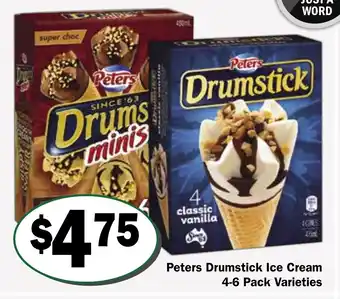 Friendly Grocer Peters Drumstick Ice Cream 4-6 Pack Varieties offer