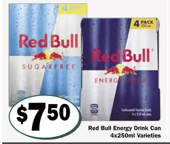Friendly Grocer Red Bull Energy Drink Can 4x250ml Varieties offer
