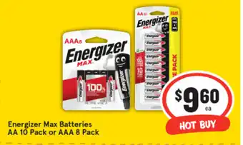 IGA Energizer Max Batteries AA 10 Pack or AAA 8 Pack offer