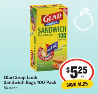 IGA Glad Snap Lock Sandwich Bags 100 Pack offer