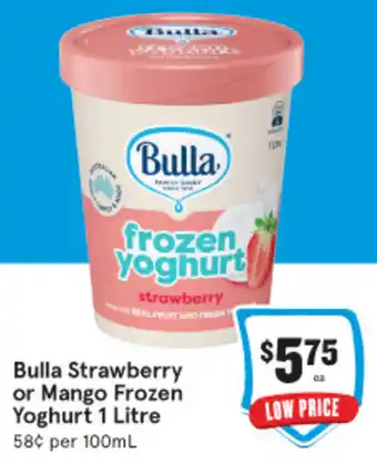 IGA Bulla Strawberry or Mango Frozen Yoghurt 1 Litre offer