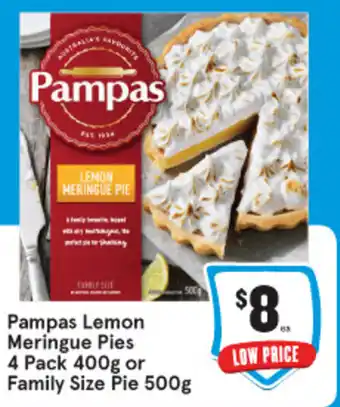 IGA Pampas Lemon Meringue Pies 4 Pack 400g or Family Size Pie 500g offer