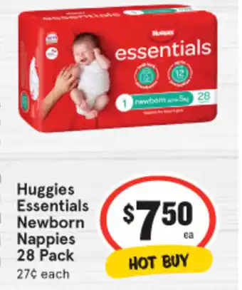 IGA Huggies Essentials Newborn Nappies 28 Pack offer