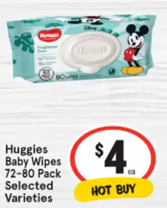 IGA Huggies Baby Wipes 72-80 Pack Selected Varieties offer