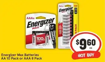 IGA Energizer Max Batteries AA 10 Pack or AAA 8 Pack offer