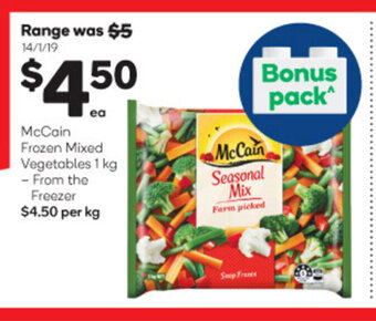 Woolworths McCain Frozen Mixed Vegetables 1kg offer