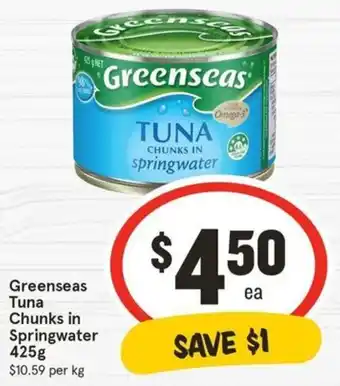 IGA Greenseas Tuna Chunks in Springwater 425g offer