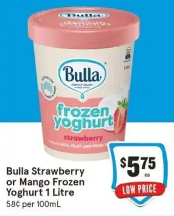 IGA Bulla Strawberry or Mango Frozen Yoghurt 1 Litre offer