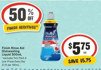 IGA Finish Rinse Aid Dishwashing Liquid 500mL offer