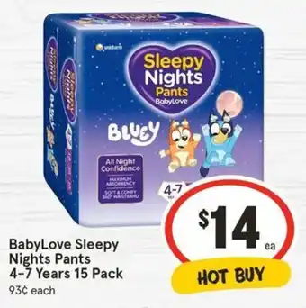 IGA BabyLove Sleepy Nights Pants 4-7 Years 15 Pack offer