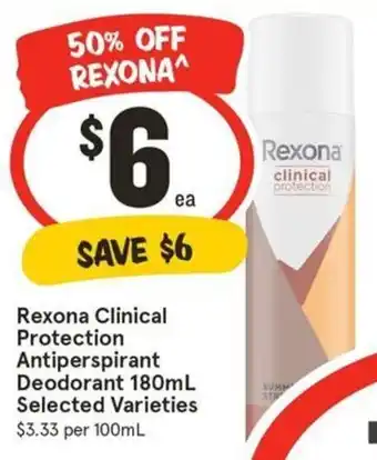 IGA Rexona Clinical Protection Antiperspirant Deodorant 180mL Selected Varieties offer