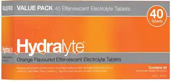 Discount Drug Stores Hydralyte Effervescent Electrolyte Tablets Orange Flavour 40 Pack offer