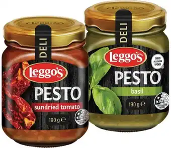 IGA Leggo’s Sundried Tomato or Basil Pesto 190g offer