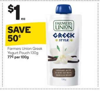 Woolworths Farmers Union Greek Yogurt Pouch 130g offer