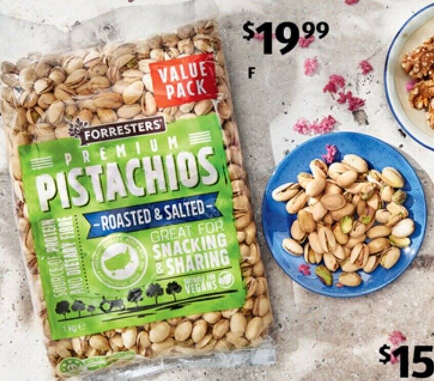 Forresters Roasted and Salted Pistachios 1kg offer at ALDI