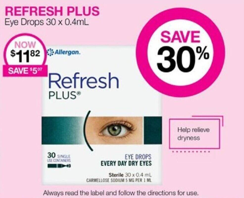 REFRESH PLUS Eye Drops 30 x 0.4mL offer at Priceline