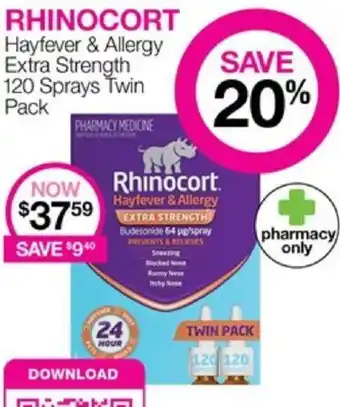 Priceline RHINOCORT Hayfever & Allergy Extra Strength 120 Sprays Twin Pack offer