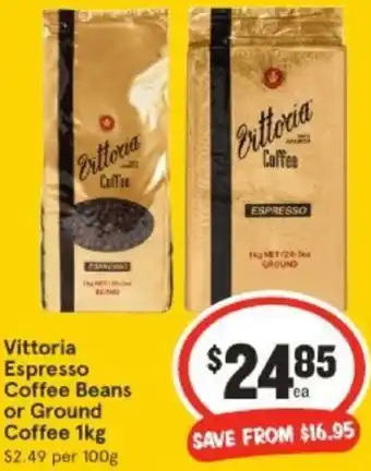 IGA Vittoria Espresso Coffee Beans or Ground Coffee 1kg offer