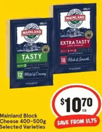 IGA Mainland Block Cheese 400-500g offer