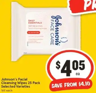 IGA Johnson's Facial Cleansing Wipes 25 Pack offer