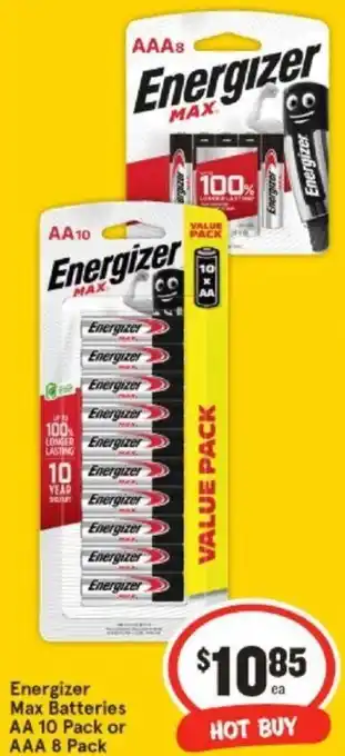 IGA Energizer Max Batteries AA 10 Pack or AAA 8 Pack offer