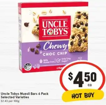 IGA Uncle Tobys Muesli Bars 6 Pack offer