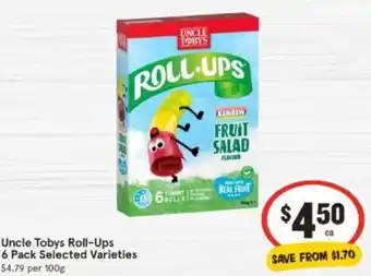 IGA Uncle Tobys Roll-Ups 6 Pack Selected Varieties offer