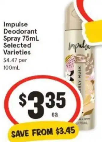 IGA Impulse Deodorant Spray 75mL offer