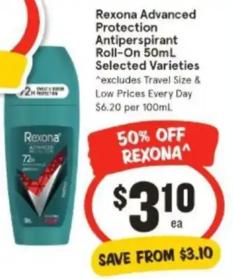 IGA Rexona Advanced Protection Antiperspirant Roll-On 50mL Selected Varieties offer