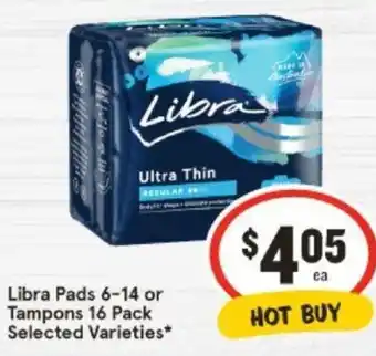 IGA Libra Pads 6-14 or Tampons 16 Pack offer