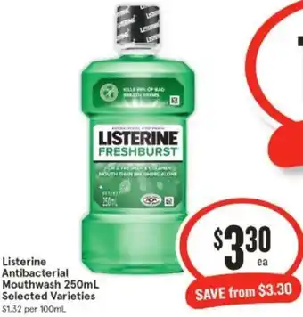 IGA Listerine Antibacterial Mouthwash 250mL offer