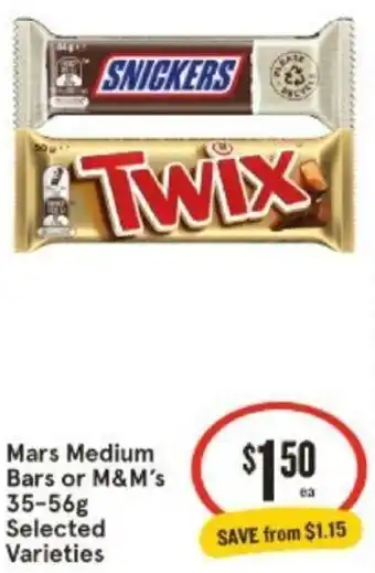 IGA Mars Medium Bars or M&M's 35-56g offer