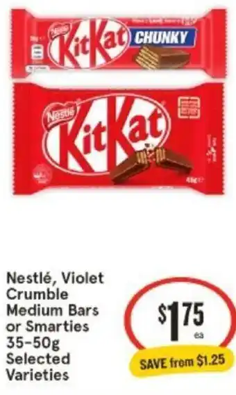 IGA Nestlé, Violet Crumble Medium Bars or Smarties 35-50g offer