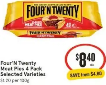 IGA Four 'N Twenty Meat Pies 4 Pack offer