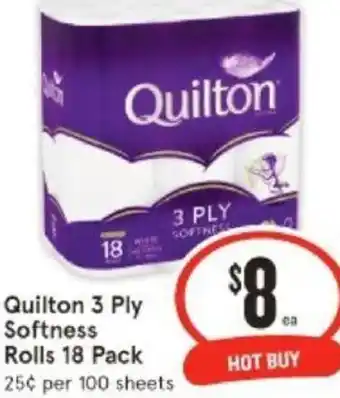 IGA Quilton 3 Ply Softness Rolls 18 Pack offer