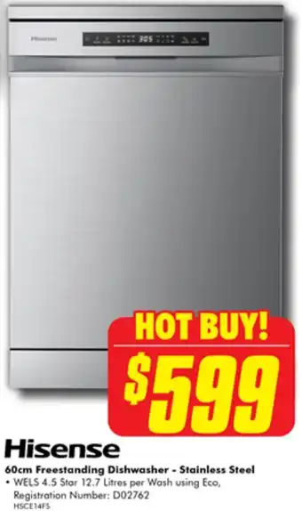 The Good Guys Hisense 60cm Freestanding Dishwasher - Stainless Steel offer