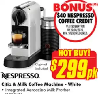 The Good Guys NESPRESSO Citiz & Milk Coffee Machine - White offer