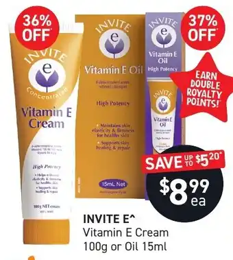 INVITE E^ Vitamin E Cream 100g or Oil 15ml