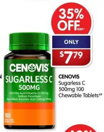 Alliance Pharmacy CENOVIS Sugarless C 500mg 100 Chewable Tablets offer