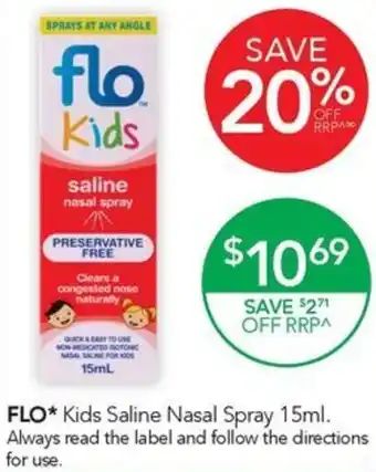 Terry White FLO Kids Saline Nasal Spray 15ml offer