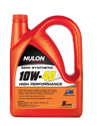 Auto One Nulon semi synthetic petrol 10w-40 high performance engine oil 5 litre offer