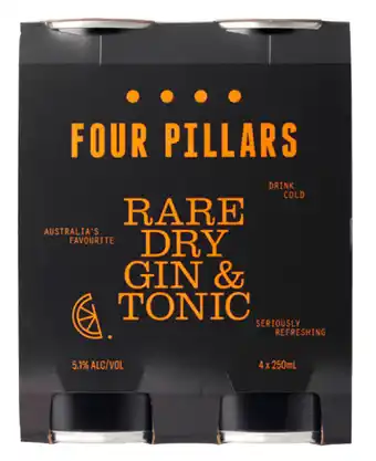 Vintage Cellars Four pillars rare dry gin & tonic cans 250ml offer
