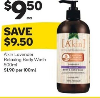 Woolworths A'kin Lavender Relaxing Body Wash 500ml offer