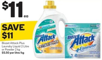 Woolworths Biozet Attack Plus Laundry Liquid 2 Litre or Powder 2kg offer
