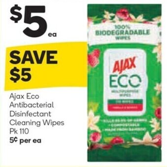 Woolworths Ajax Eco Antibacterial Disinfectant Cleaning Wipes Pk 110 offer