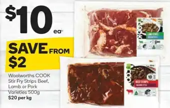 Woolworths Woolworths Cook Stir Fry Strips Beef, Lamp or Pork 500g offer