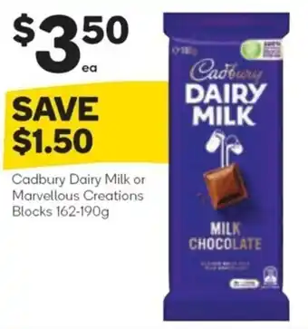 Woolworths Cadbury Dairy Milk or Marvellous Creations Blocks 162-190g offer
